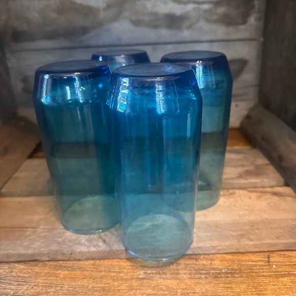 Vintage Anchor Hocking NEWPORT Set of 4 Aqua Turquoise Blue Glasses 5.75” - Picture 5 of 9